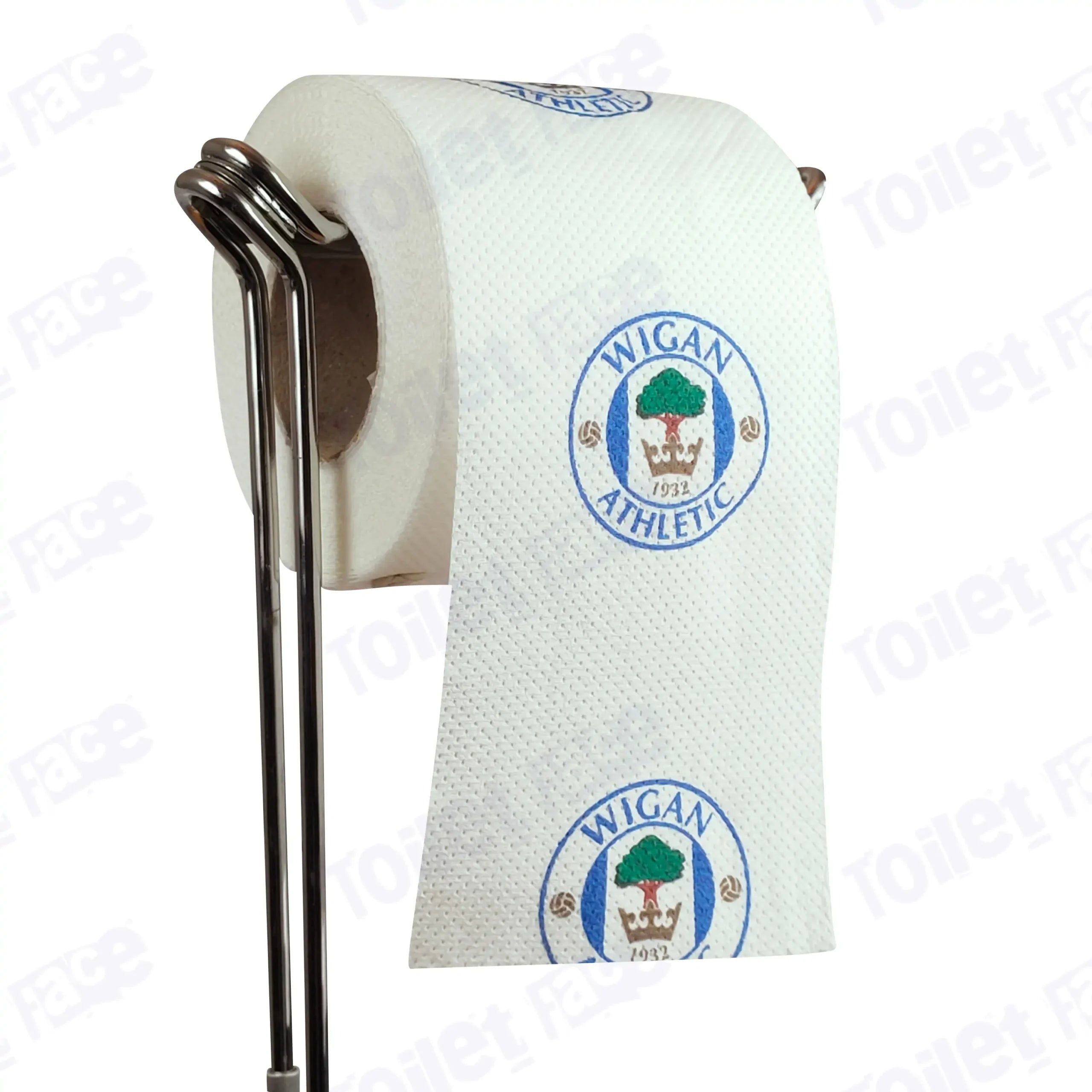 Wigan Athletic Novelty Toilet Paper Product Image On A Stand|Wigan Athletic Novelty Toilet Paper Product Image On It's Side|||||||||||||||