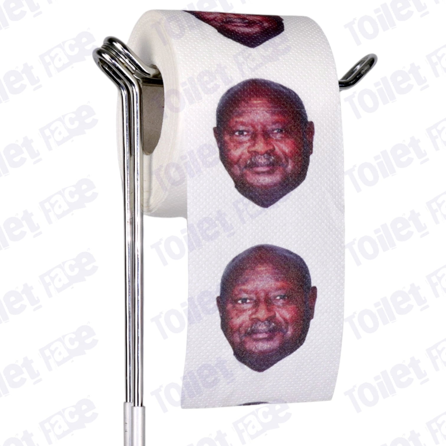 Yoweri Museveni Novelty Toilet Paper Product Image On A Stand
